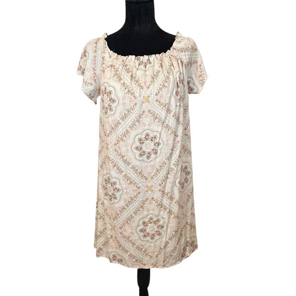 Skylar & Jade Cream Floral Mini Dress Cottagecore Patchwork Coquette Blossom LG‎